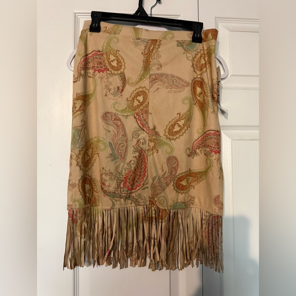 Boho Paisley Mini Skirt with Fringe - Cream and Multicolor